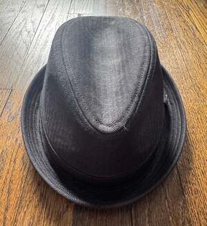 VTG HAT SM/MED Black Herringbone Fedora Christys' Crown Series with Crown Pin